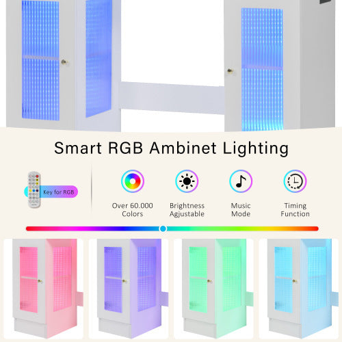 Large Dressing Table With 3 Color Lighting Modes & RGB Cabinets