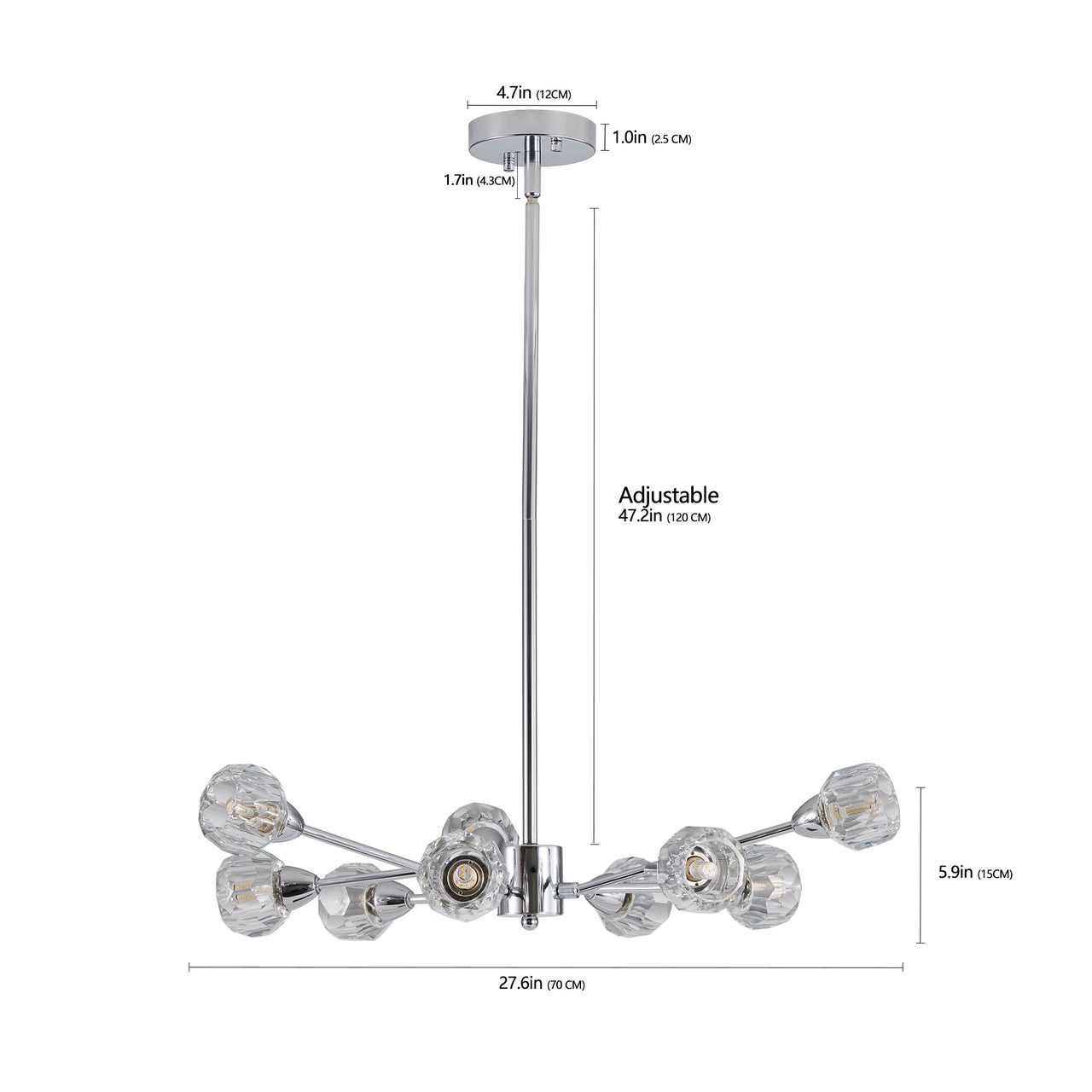 9 Lights Chrome Chandelier for Living Room