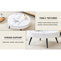 Thumbnail for White Marble-Patterned MDF Round Coffee Table With Black Metal Legs