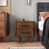 Thumbnail for Logan Mid Century Modern Walnut Nightstand Bed Side Tables With 2 Drawers