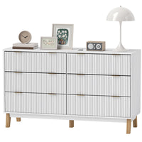 Thumbnail for 6 Drawer Fluted Chest Of Drawers With Gold Finger Pulls And 5 Wood Legs