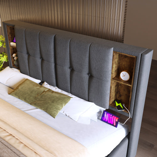 Upholstered Double Bed With Wireless Charging