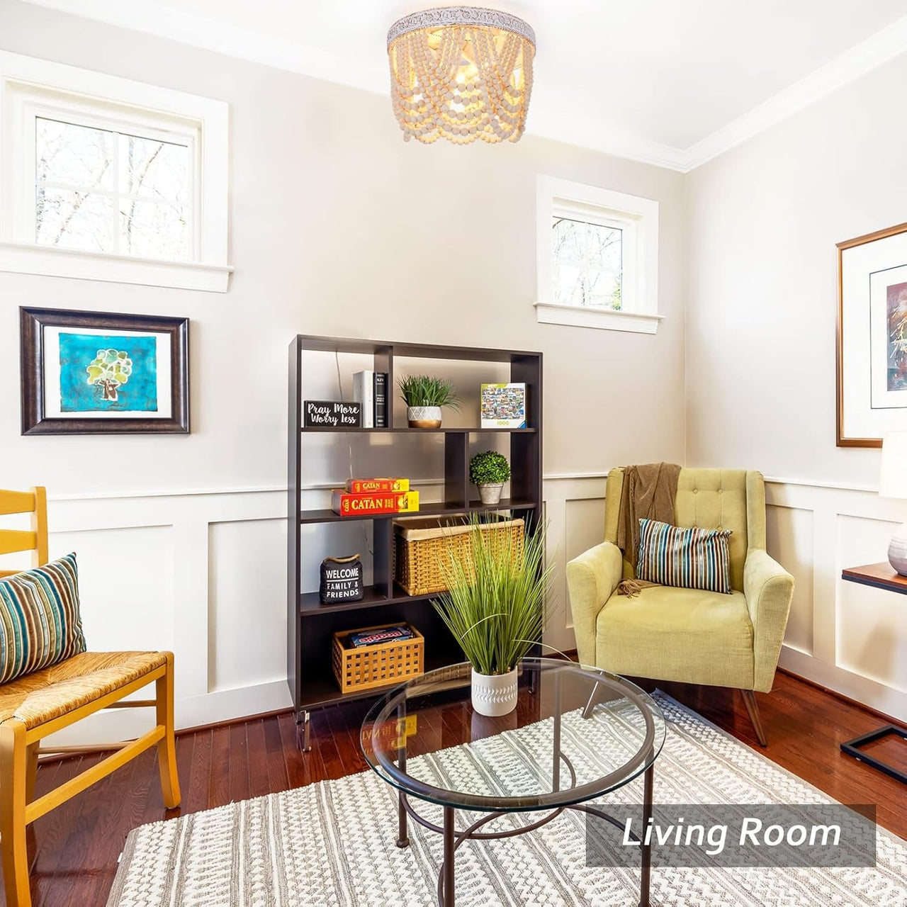 Bohemia Wood Beaded Flush Mount Ceiling Light