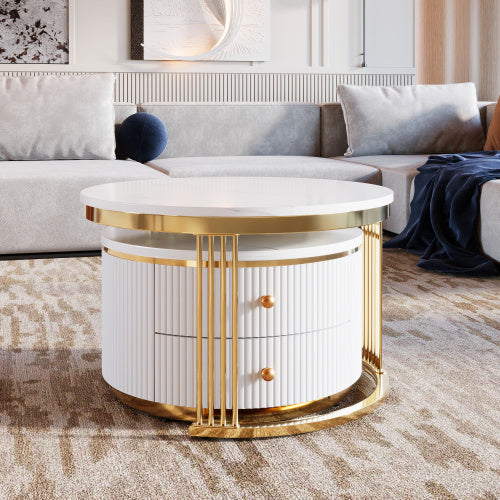 Modern 2-piece White Circular Nested Coffee Table With Drawers