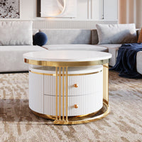 Thumbnail for Modern 2-piece White Circular Nested Coffee Table With Drawers