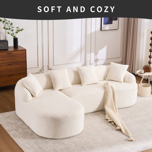 Grey Compression Sofa with Chaise Lounge & 4 Pillows