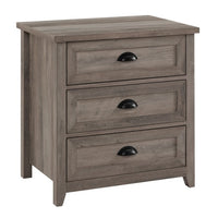 Thumbnail for Transitional Farmhouse Framed 3-Drawer Nightstand With Cup Handles - Grey Wash