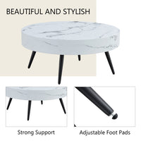 Thumbnail for White Marble-Patterned MDF Round Coffee Table With Black Metal Legs