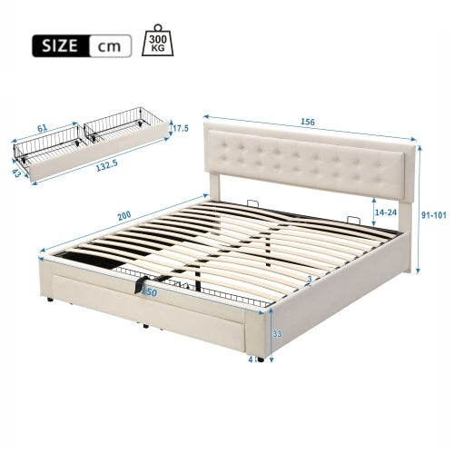 Upholstered Bed King Size Bed With Slats And Headboard, Without Mattress