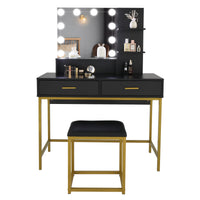 Thumbnail for Black, Particleboard, Steel Frame, Two-drawer, Three-tier Shelf, Dressing Table Set