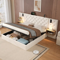 Thumbnail for King Upholstered Velvet Hydraulic Storage Bed With Reading Light