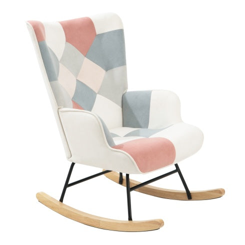 Mid Century Fabric Rocker Chair With Wood Legs