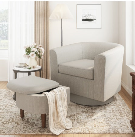 Swivel Barrel Accent Chair With Ottoman