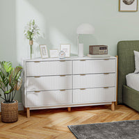 Thumbnail for 6 Drawer Fluted Chest Of Drawers With Gold Finger Pulls And 5 Wood Legs
