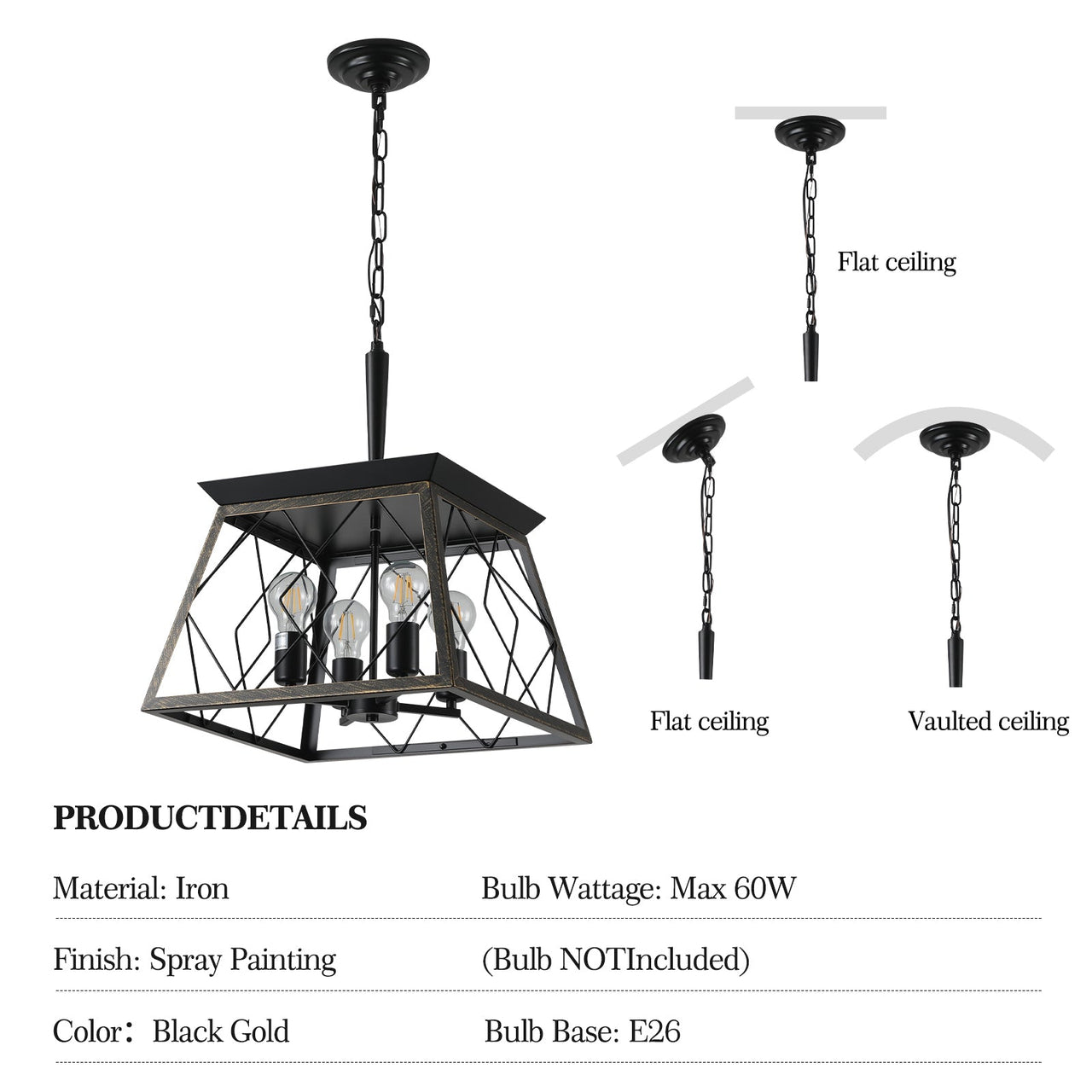 4-Light Vintage Antique Chandeliers Light Fixture