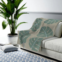 Thumbnail for Abstract Leaves Green Plush Blanket Throw