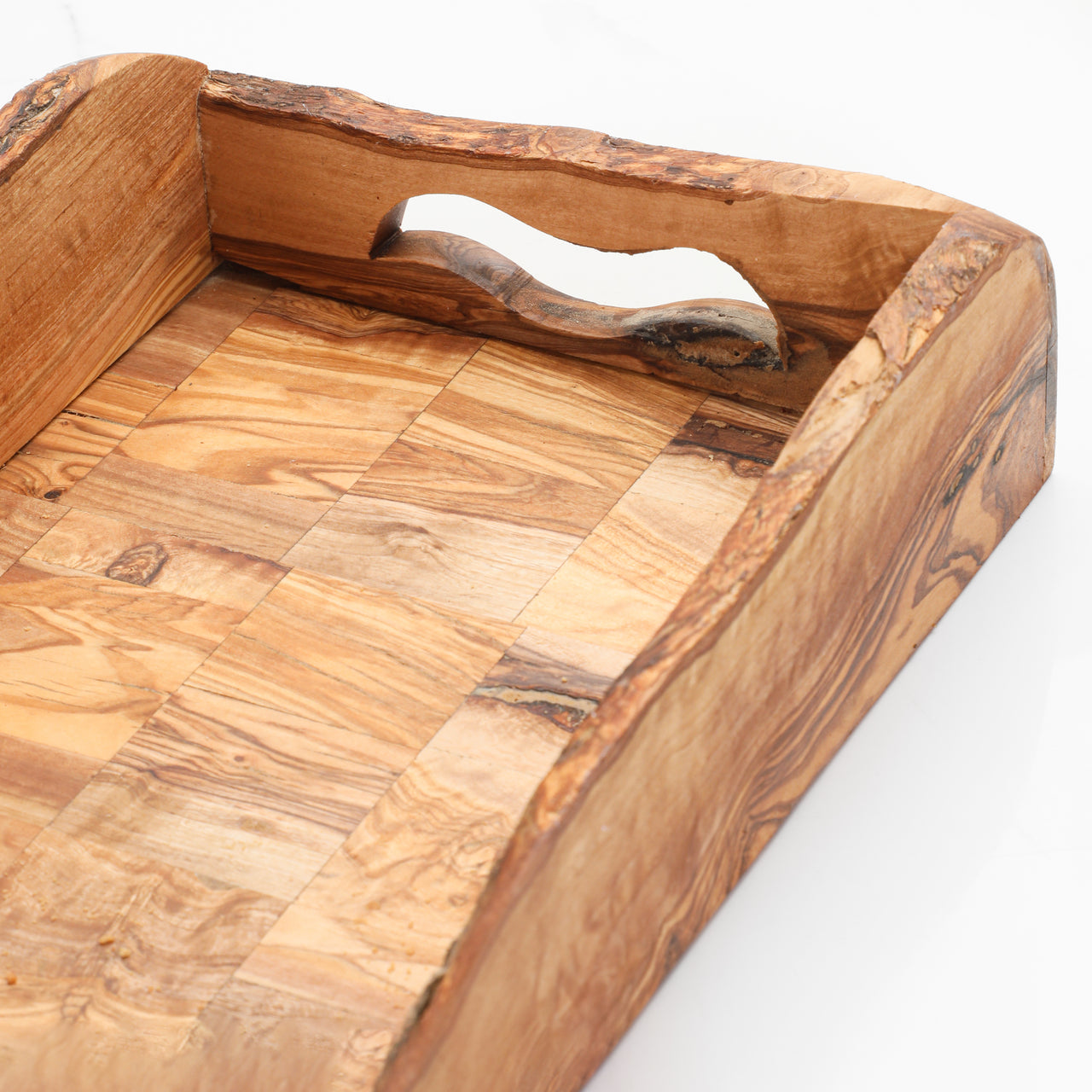 Handmade Olive Wood Rectangular Tray with Handles