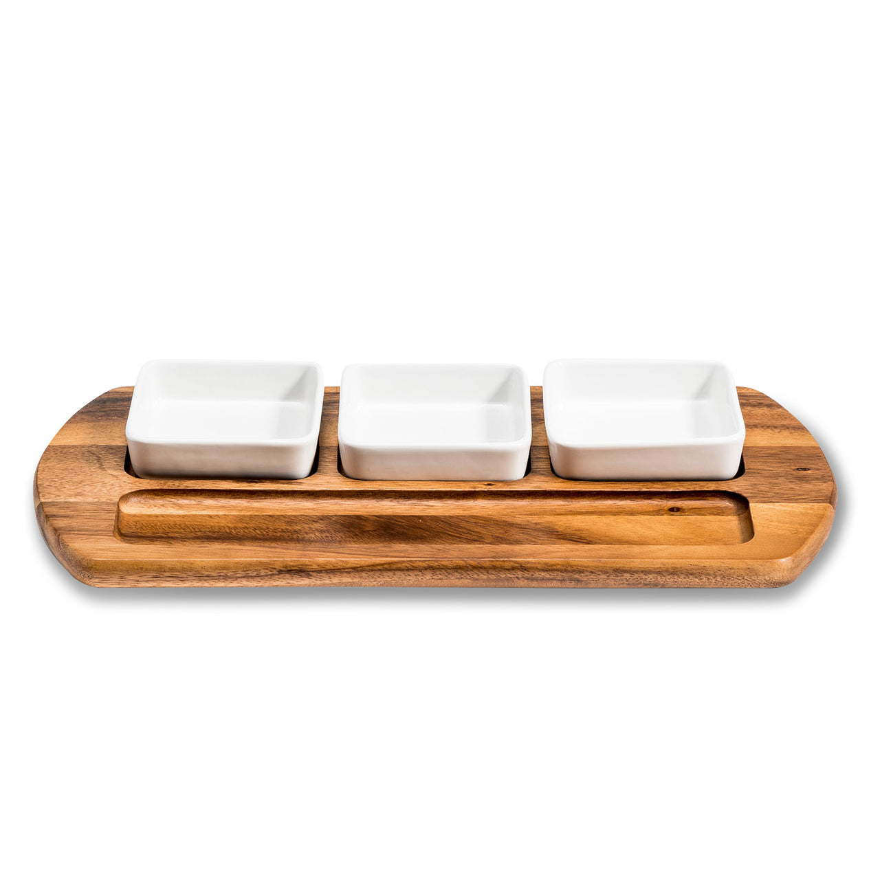 Serving Tray with 3 square ceramic bowls