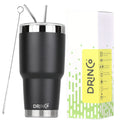 30oz Insulated Tumbler Spill Proof Lid w/2 Straws (Black)