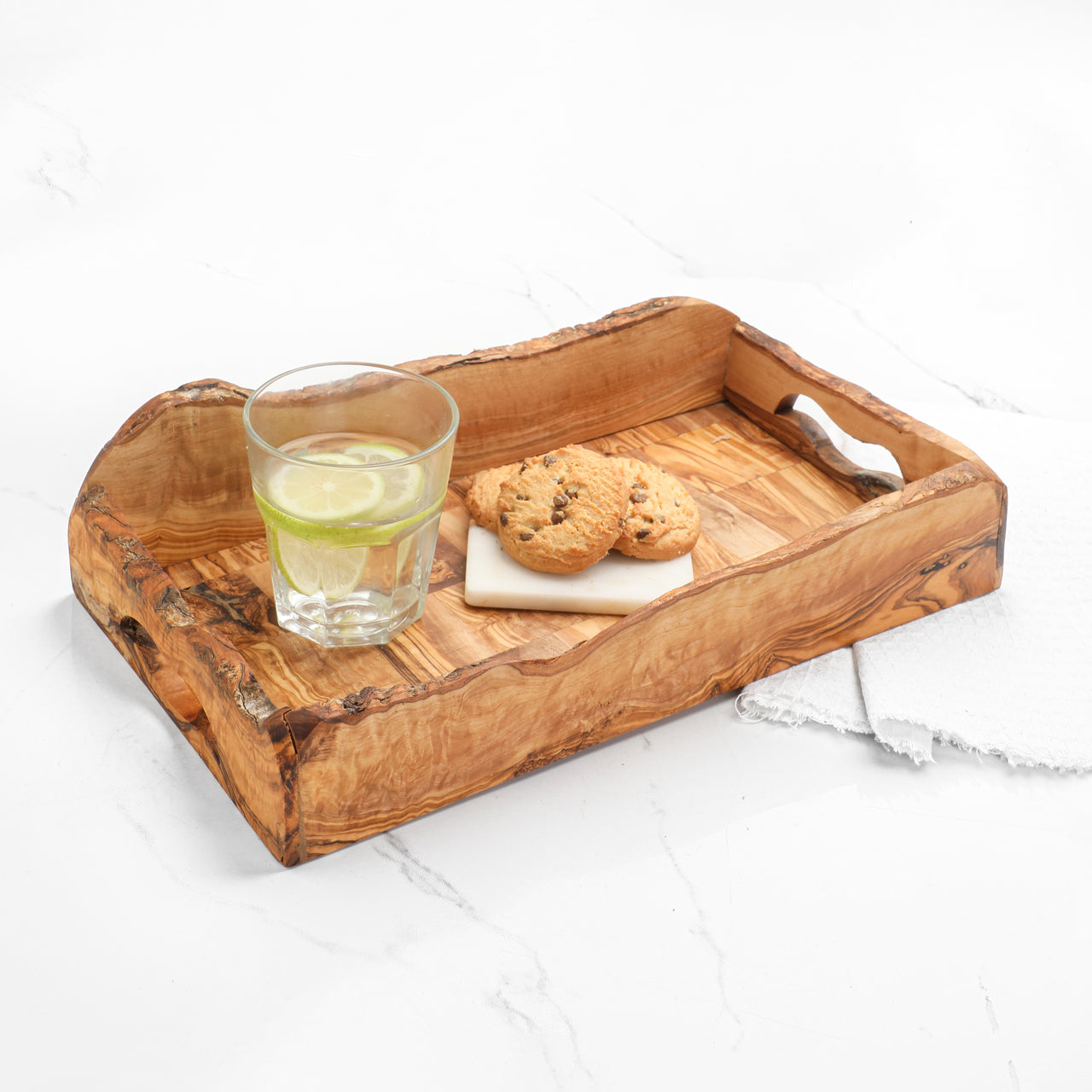 Handmade Olive Wood Rectangular Tray with Handles