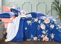 Thumbnail for Elizabeth Blue/Orange Floral PURE Cotton Reversible Duvet Cover Set