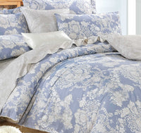 Thumbnail for LAUREN BLUE DAMASK 100% COTTON COMFORTER SET