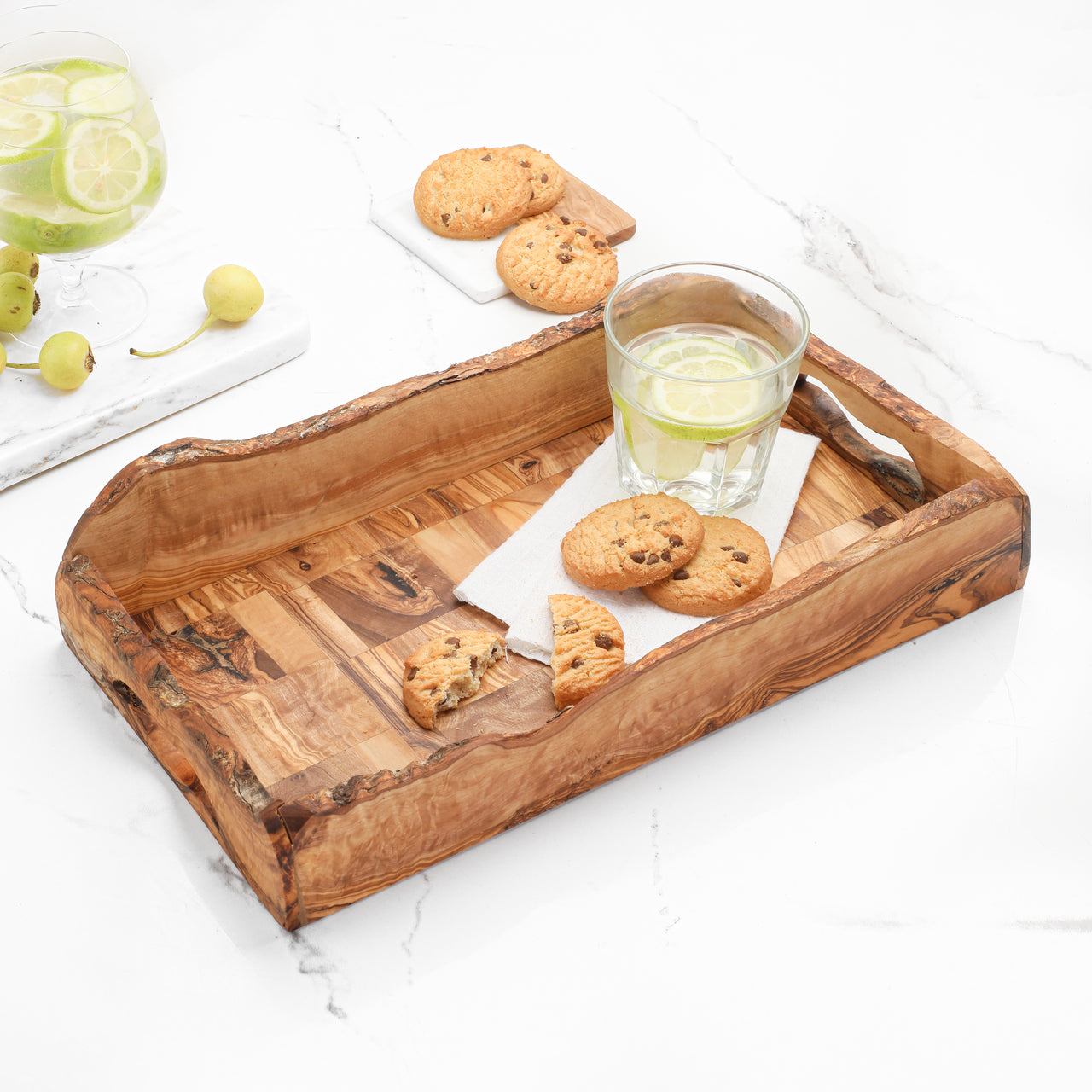Handmade Olive Wood Rectangular Tray with Handles