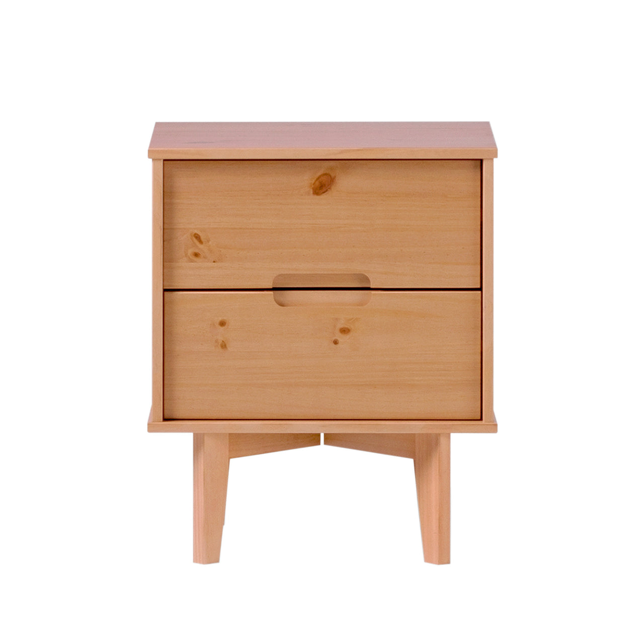 Mid-Century Modern Solid Wood 2-Drawer Nightstand Natural Pine
