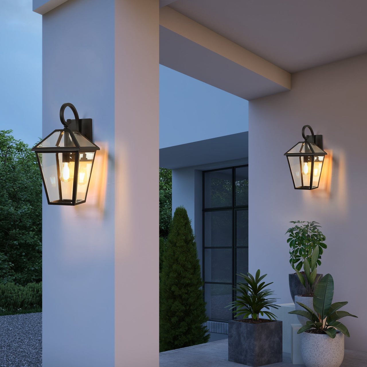 2-Pack Outdoor Wall Lanterns in Black