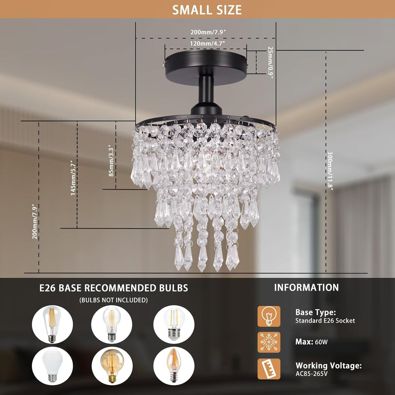 Small Crystal Chandelier Flush Mount Ceiling Light