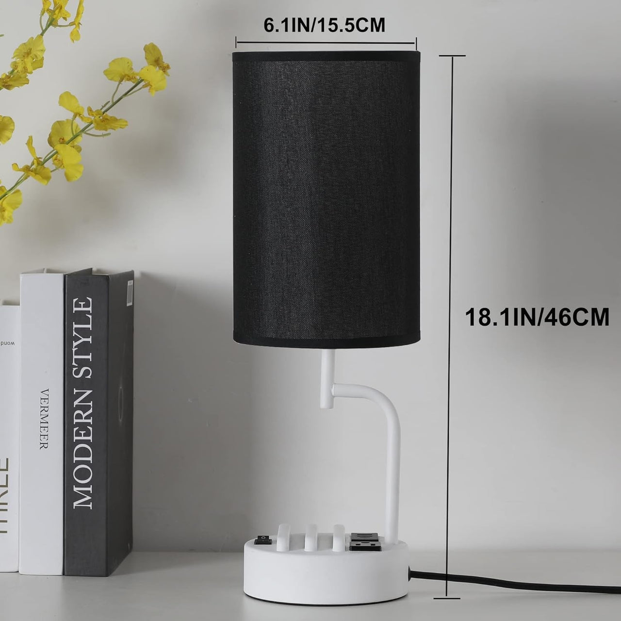 Table Lamp with 3 USB Charging Ports with AC Outlet