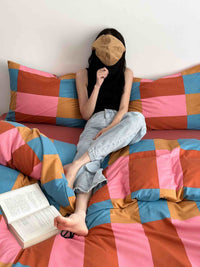 Thumbnail for Rainbow Checker Queen Duvet Cover Set With Pillowcases & Fitted Sheet