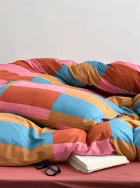Thumbnail for Rainbow Checker Queen Duvet Cover Set With Pillowcases & Fitted Sheet