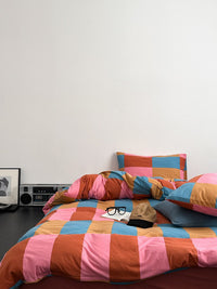 Thumbnail for Rainbow Checker Queen Duvet Cover Set With Pillowcases & Fitted Sheet
