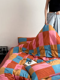 Thumbnail for Rainbow Checker Queen Duvet Cover Set With Pillowcases & Fitted Sheet