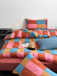 Thumbnail for Rainbow Checker Queen Duvet Cover Set With Pillowcases & Fitted Sheet