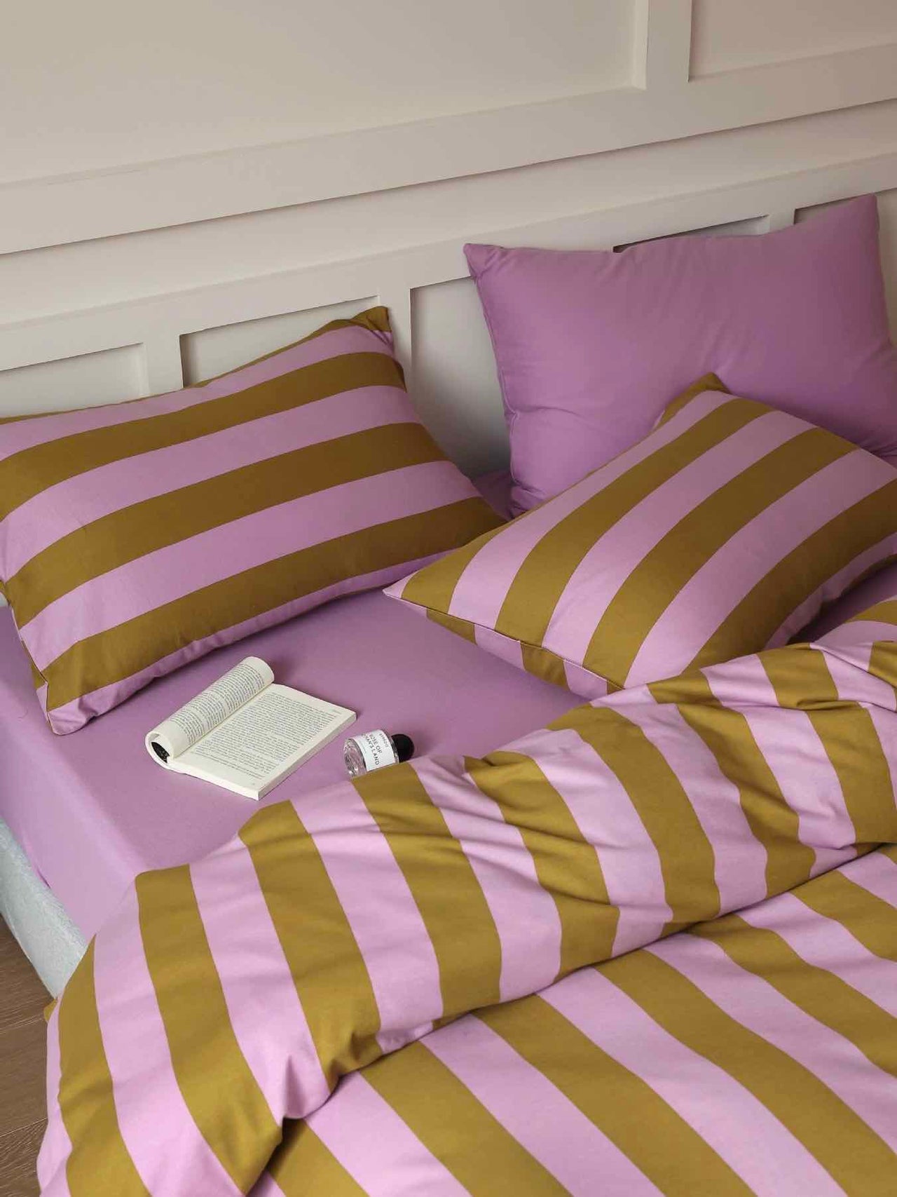 Dopamine Stripe Cotton Queen Size Duvet Cover Set With Pillowcases