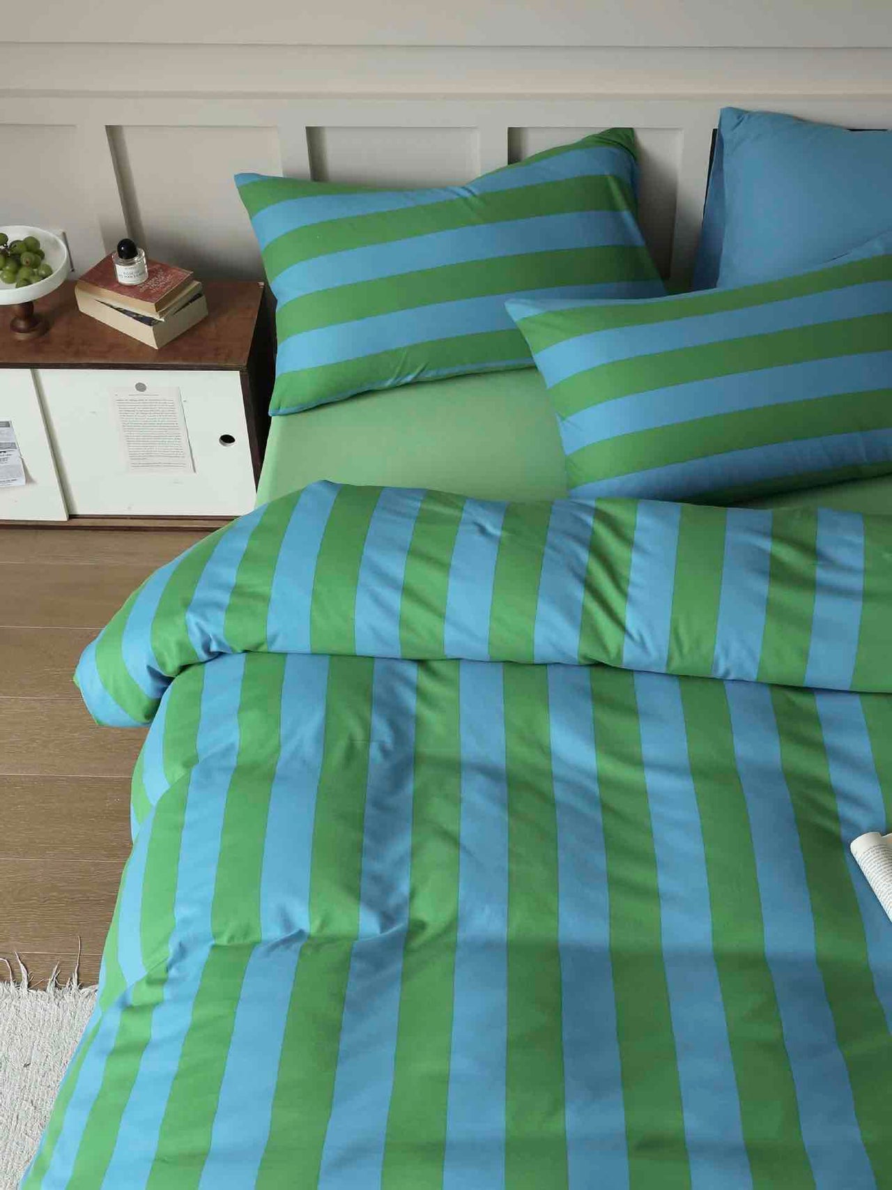 Dopamine Stripe Cotton Queen Size Duvet Cover Set With Pillowcases