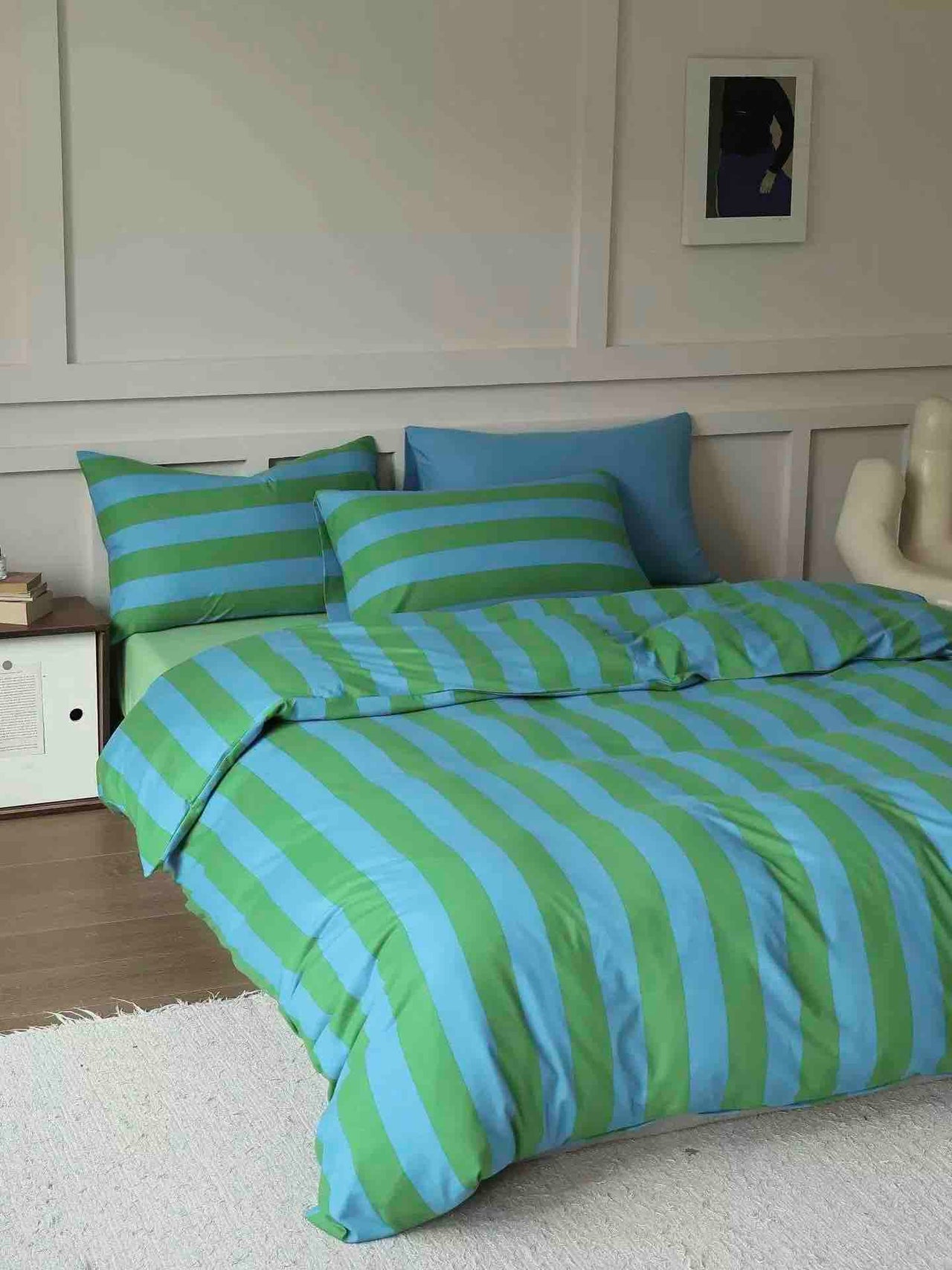 Dopamine Stripe Cotton Queen Size Duvet Cover Set With Pillowcases