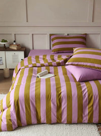 Thumbnail for Dopamine Stripe Cotton Queen Size Duvet Cover Set With Pillowcases