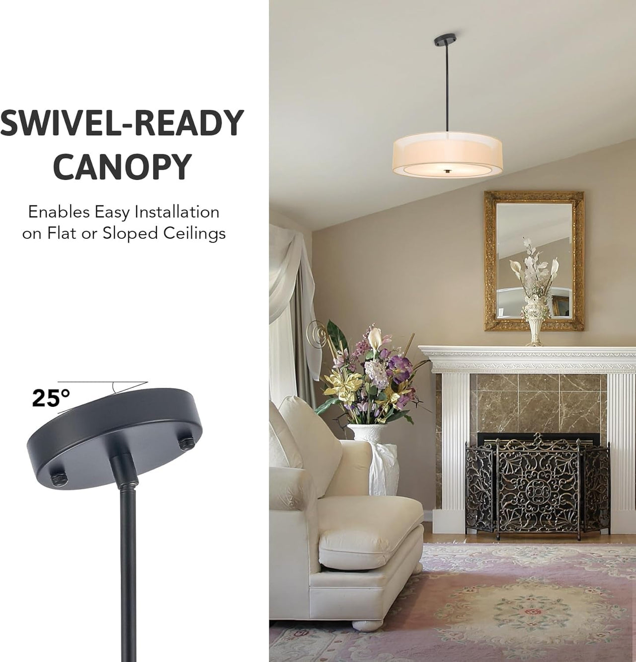 Black Drum Pendant Light 3-Light Fabric
