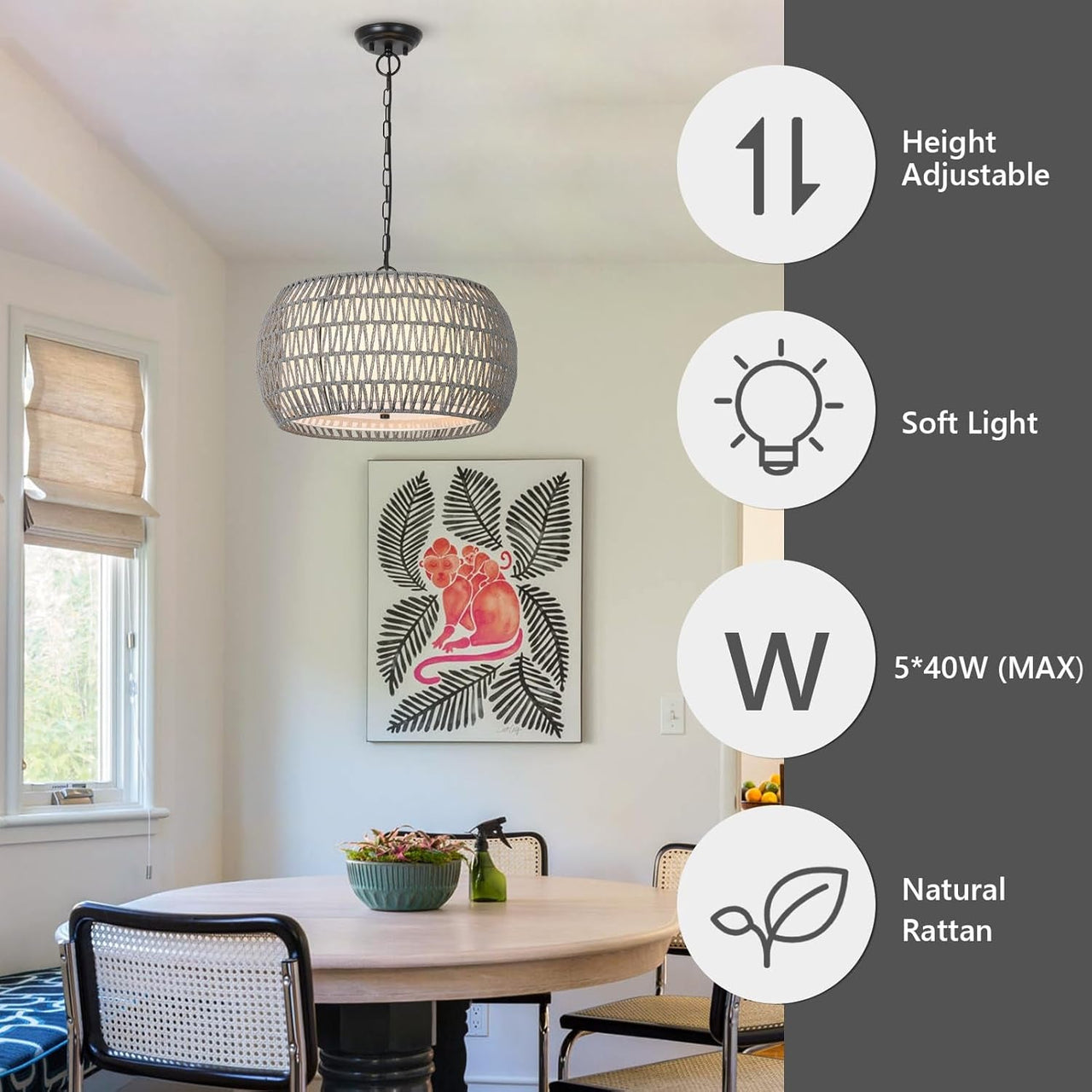 5-Lights Rattan Chandelier