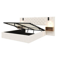 Thumbnail for King Upholstered Velvet Hydraulic Storage Bed With Reading Light