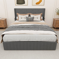 Thumbnail for Queen Size Bed Frame With Lift Up Storage Bed & Modern Wingback Headboard