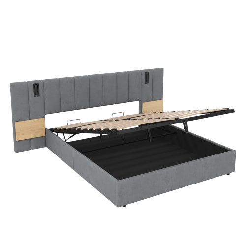 King Upholstered Bed With Charging Station