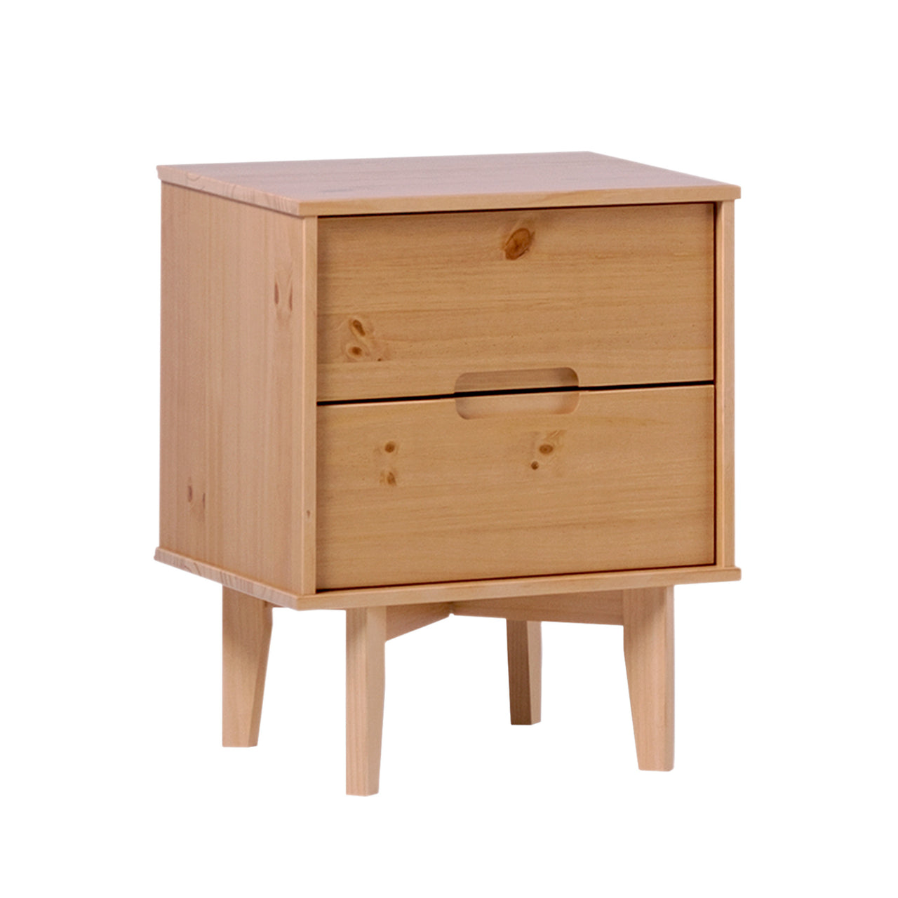Mid-Century Modern Solid Wood 2-Drawer Nightstand Natural Pine
