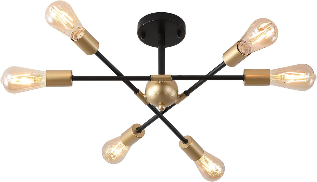 Modern Semi Flush Mount Ceiling Light Fixture Black and Gold