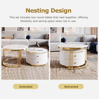 Thumbnail for Modern 2-piece White Circular Nested Coffee Table With Drawers