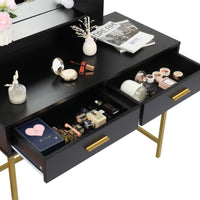 Thumbnail for Black, Particleboard, Steel Frame, Two-drawer, Three-tier Shelf, Dressing Table Set