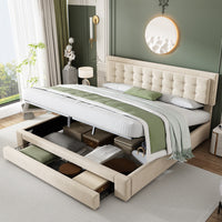 Thumbnail for Upholstered Bed King Size Bed With Slats And Headboard, Without Mattress